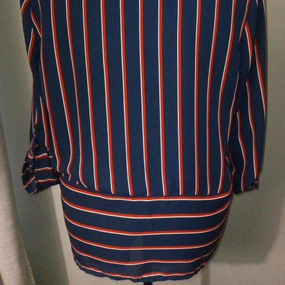 Maurice’s Pinstriped Tie Waist Blouse Sz Large Red White & Blue - Picture 4 of 15